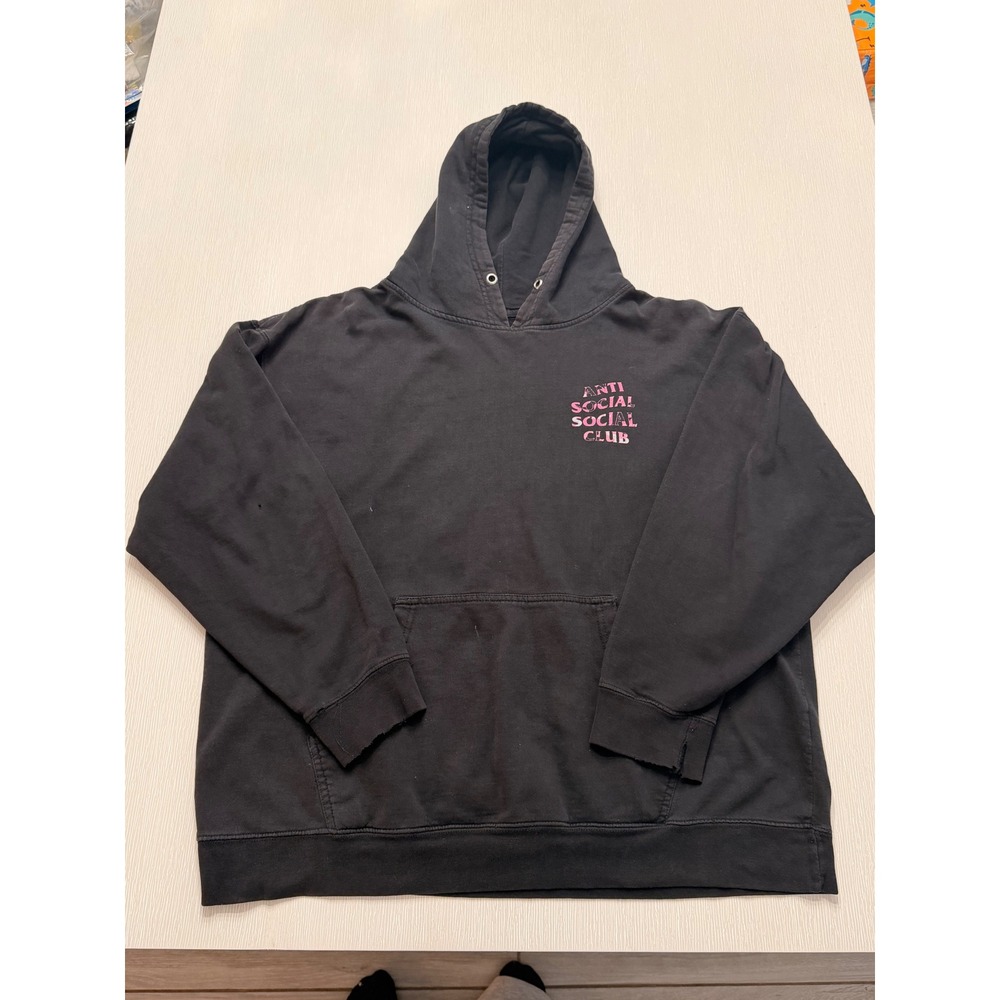 Anti Social Social Club Pink Camo Logo Hoodie Black Mens XL Distressed ASSC